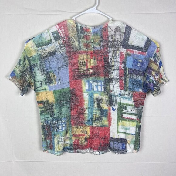 Inoah Brand Size Large Womens Shirt Abstract Rayon Blend V-neck Short Sleeve - Picture 8 of 11